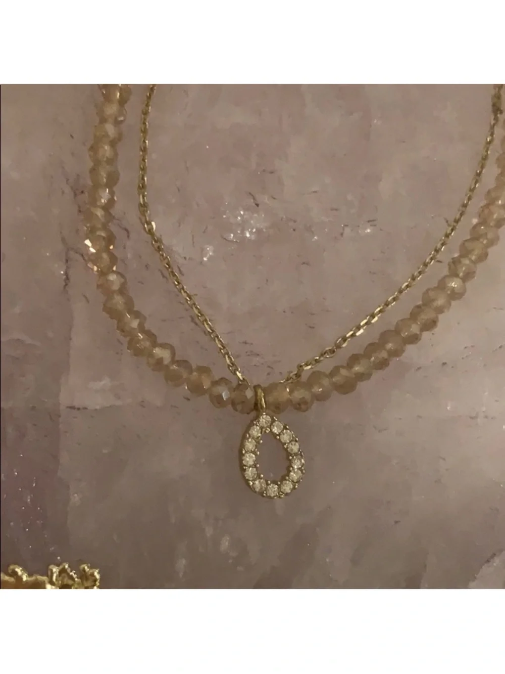 Forever 21 Gold-Tone Pink Crystal Stretch Bracelet with Pave Teardrop Charm